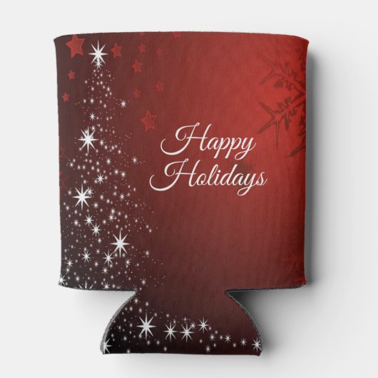 Kerstfeest Witte sterren Boom Rode sneeuwvlokken Blikjeskoeler (Achterkant)