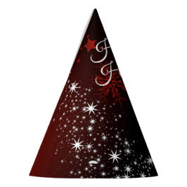 Kerstfeest Witte sterren Boom Rode sneeuwvlokken Feesthoedjes