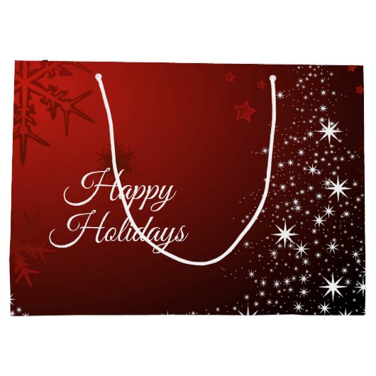 Kerstfeest Witte sterren Boom Rode sneeuwvlokken Groot Cadeauzakje (Achterkant)