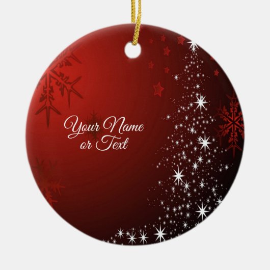 Kerstfeest Witte sterren Boom Rode sneeuwvlokken Keramisch Ornament (Voorkant)