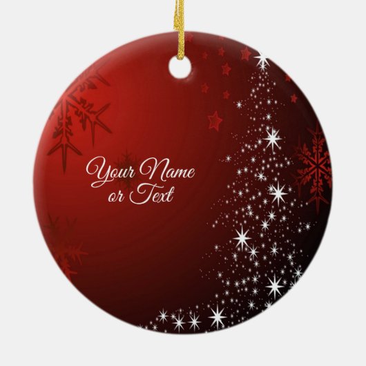 Kerstfeest Witte sterren Boom Rode sneeuwvlokken Keramisch Ornament (Achterkant)