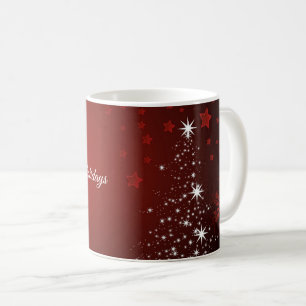 Kerstfeest Witte sterren Boom Rode sneeuwvlokken Koffiemok