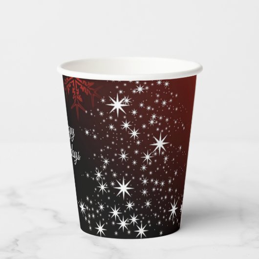 Kerstfeest Witte sterren Boom Rode sneeuwvlokken Papieren Bekers (Achterkant)