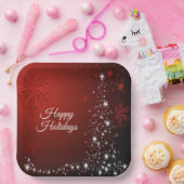 Kerstfeest Witte sterren Boom Rode sneeuwvlokken Papieren Bordje (Feest)