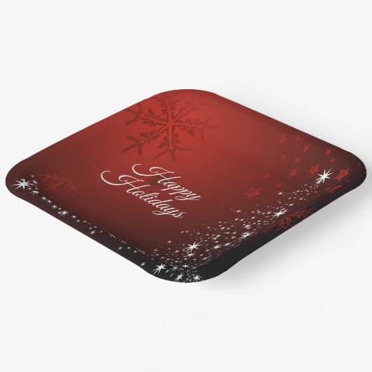 Kerstfeest Witte sterren Boom Rode sneeuwvlokken Papieren Bordje (Gebogen)