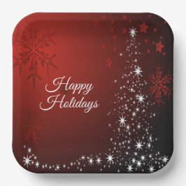 Kerstfeest Witte sterren Boom Rode sneeuwvlokken Papieren Bordje