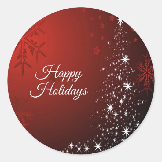 Kerstfeest Witte sterren Boom Rode sneeuwvlokken Ronde Sticker (Voorkant)