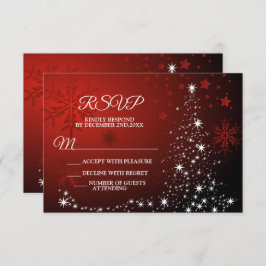 Kerstfeest Witte sterren Boom Rode sneeuwvlokken RSVP Kaartje