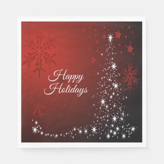 Kerstfeest Witte sterren Boom Rode sneeuwvlokken Servet (Voorkant)
