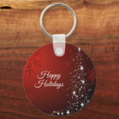 Kerstfeest Witte sterren Boom Rode sneeuwvlokken Sleutelhanger (Voorkant)