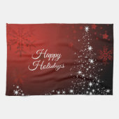 Kerstfeest Witte sterren Boom Rode sneeuwvlokken Theedoek (Horizontaal)