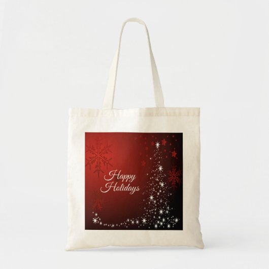 Kerstfeest Witte sterren Boom Rode sneeuwvlokken Tote Bag (Voorkant)