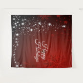 Kerstfeest Witte sterren Boom Rode sneeuwvlokken Wandkleed (Voorkant (horizontaal))