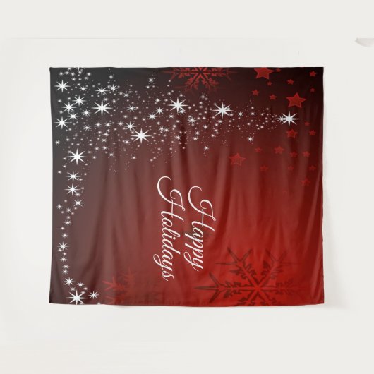 Kerstfeest Witte sterren Boom Rode sneeuwvlokken Wandkleed (Voorkant (horizontaal))