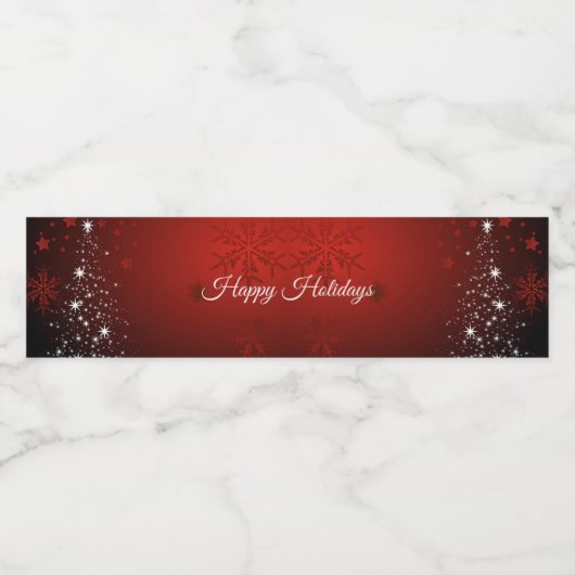 Kerstfeest Witte sterren Boom Rode sneeuwvlokken Waterfles Etiket (Enkel label)