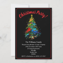 Kerstfeest Xmas Boom Olie Schilderij Op Zwart Kaart