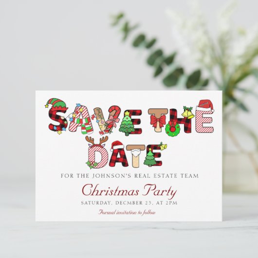 Kerstfeest Zakelijke Kerstborrel Party Save The Date (Staand voorkant)