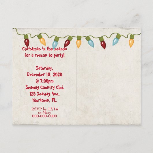 Kerstfeest zeesterren met pet op het strand aankondigingskaart (Achterkant)