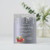 Kerstfeest zilver glinster slee uitnodiging (Staand voorkant)