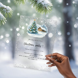 Kerstfeest zilver sneeuw boomhuis bevroren acryl uitnodigingen