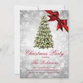 kerstfeest | Zilver Xmas Tree Ribbon Glitter Kaart (Voorkant)