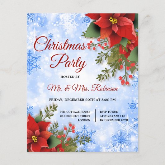Kerstfeest Zilveren Blauwe Sparkle Poinsettia Flyer (Voorkant)