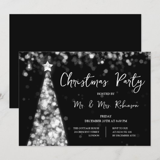 Kerstfeest Zilveren Boom Sparkle Lights Kaart (Voorkant / Achterkant)