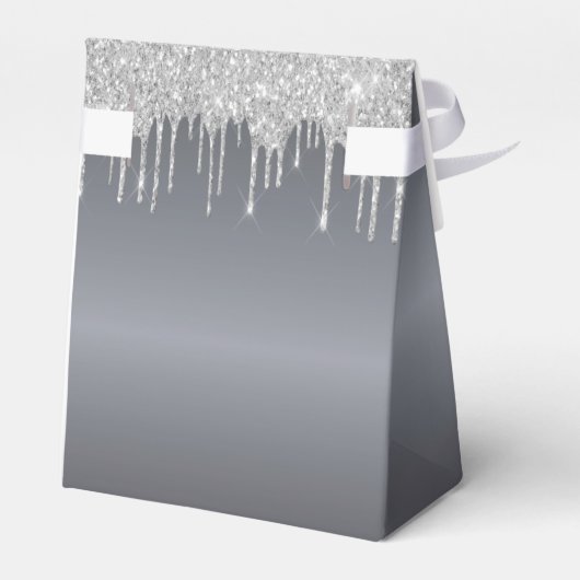 Kerstfeest zilveren glitter-druppel elegant modern bedankdoosjes (Achterkant)