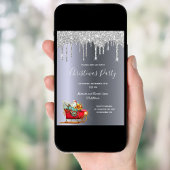 Kerstfeest zilveren glitter druppelt slee kerstman kaart