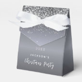 Kerstfeest zilveren glitter schittert bedankdoosjes (Voorkant Zijde)