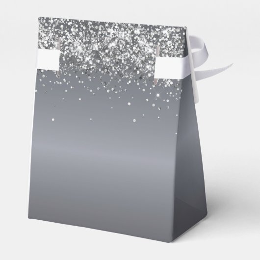 Kerstfeest zilveren glitter schittert bedankdoosjes (Achterkant)