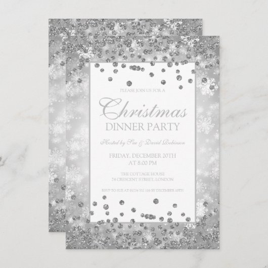 Kerstfeest Zilveren Glitter Winter Wonder Kaart (Voorkant / Achterkant)