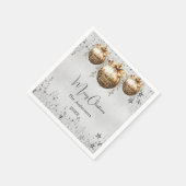 Kerstfeest zilveren kerstballen sterren servet (Hoek)
