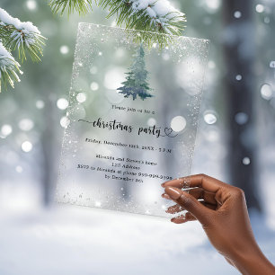 Kerstfeest zilveren sneeuwboom bevroren acryl uitnodigingen
