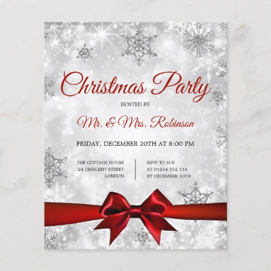 Kerstfeest Zilveren Winter Sparkle Rood Lint (Voorkant)