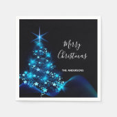 Kerstfeest zwart blauw moderne kerstboom servet (Voorkant)