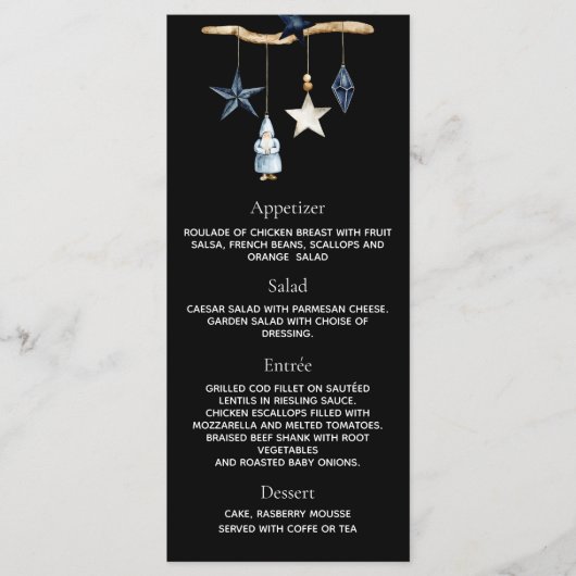 Kerstfeest zwart blauw nordisch menu (Voorkant)