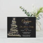 KERSTFEEST Zwart Goud Glitter Sterren Boom Kaart (Staand voorkant)