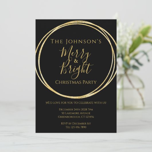 Kerstfeest Zwart Goud Kaart (Staand voorkant)