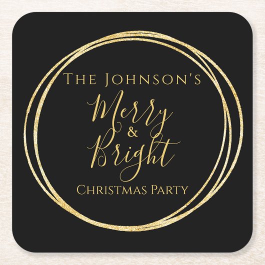 Kerstfeest Zwart Goud Kartonnen Onderzetters (Voorkant)