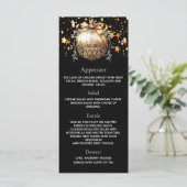 Kerstfeest zwart goud kerstbal dinermenu menu (Staand voorkant)