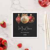 Kerstfeest zwart rood goud ballen servet (Insitu)