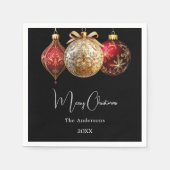 Kerstfeest zwart rood goud ballen servet (Voorkant)