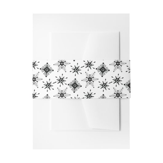 Kerstfeest Zwarte Sneeuwvlokken Patroon   Uitnodigingen Wikkel (Voorkant Voorbeeld)