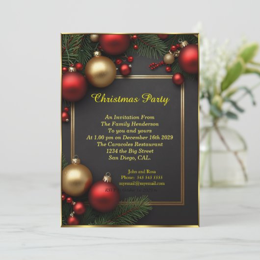 Kerstfeestballen rood Kerstviering  Kaart (Staand voorkant)