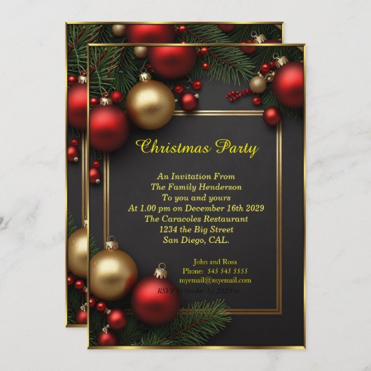 Kerstfeestballen rood Kerstviering Kaart (Voorkant / Achterkant)