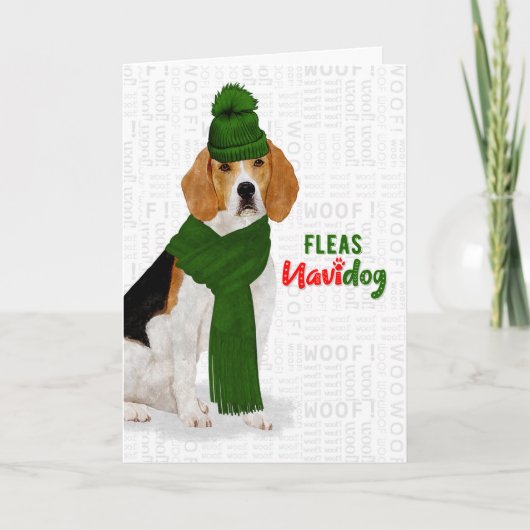 kerstfeestbeagle Dog Fleas NaviDOG Feestdagen Kaart (Voorkant)