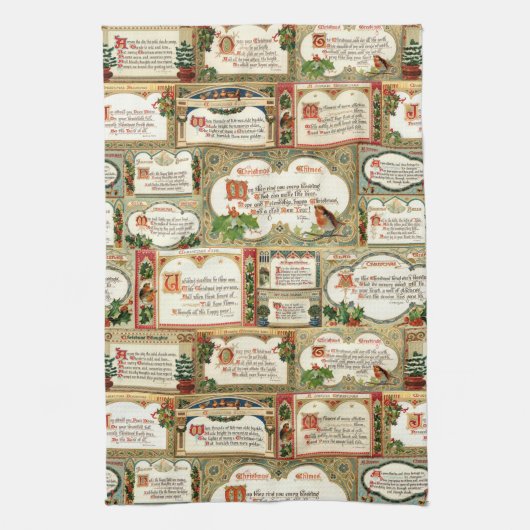  kerstfeestbegroeten Collage Theedoek (Verticaal)