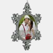 Kerstfeestbeker, gehuwd en mooi, gevierd tin sneeuwvlok ornament (Links)