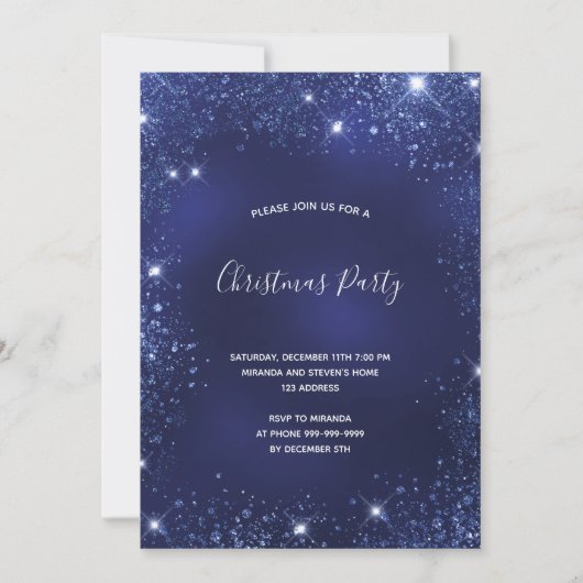 kerstfeestblauwe glittersplepel kaart (Voorkant)